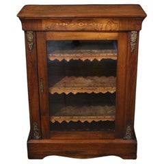 C. 1870 English Walnut Victorian Glazed Door Bookcase Cabinet