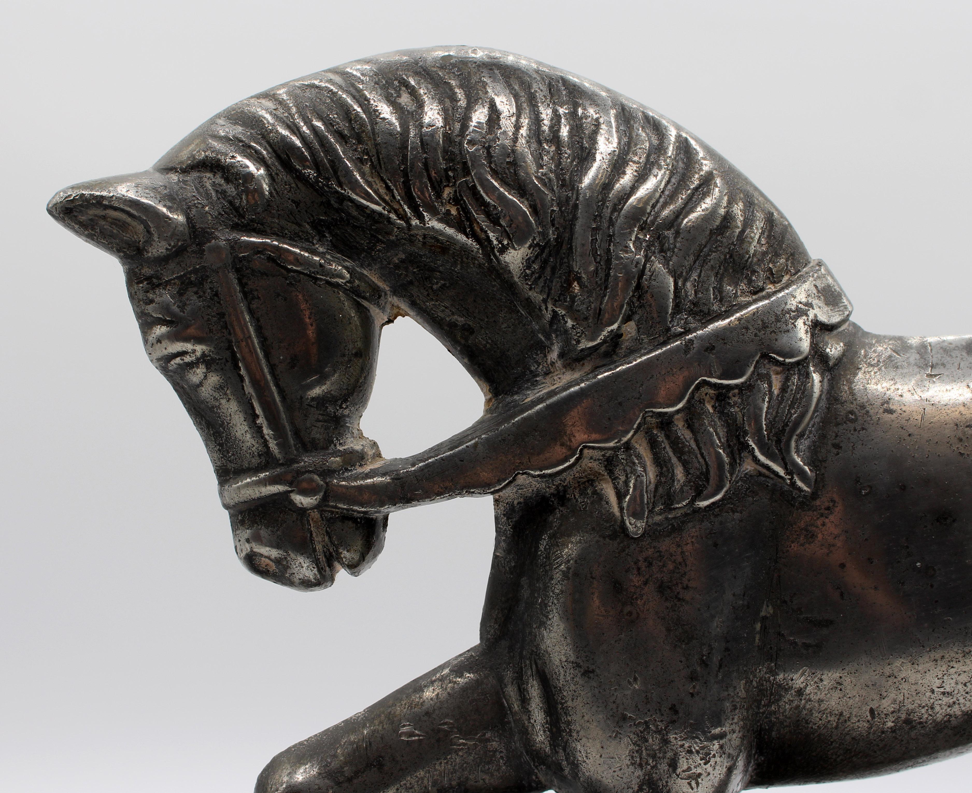 Vittoriano C. 1870 Pair of English Polished Steel Horse Doorstops in vendita