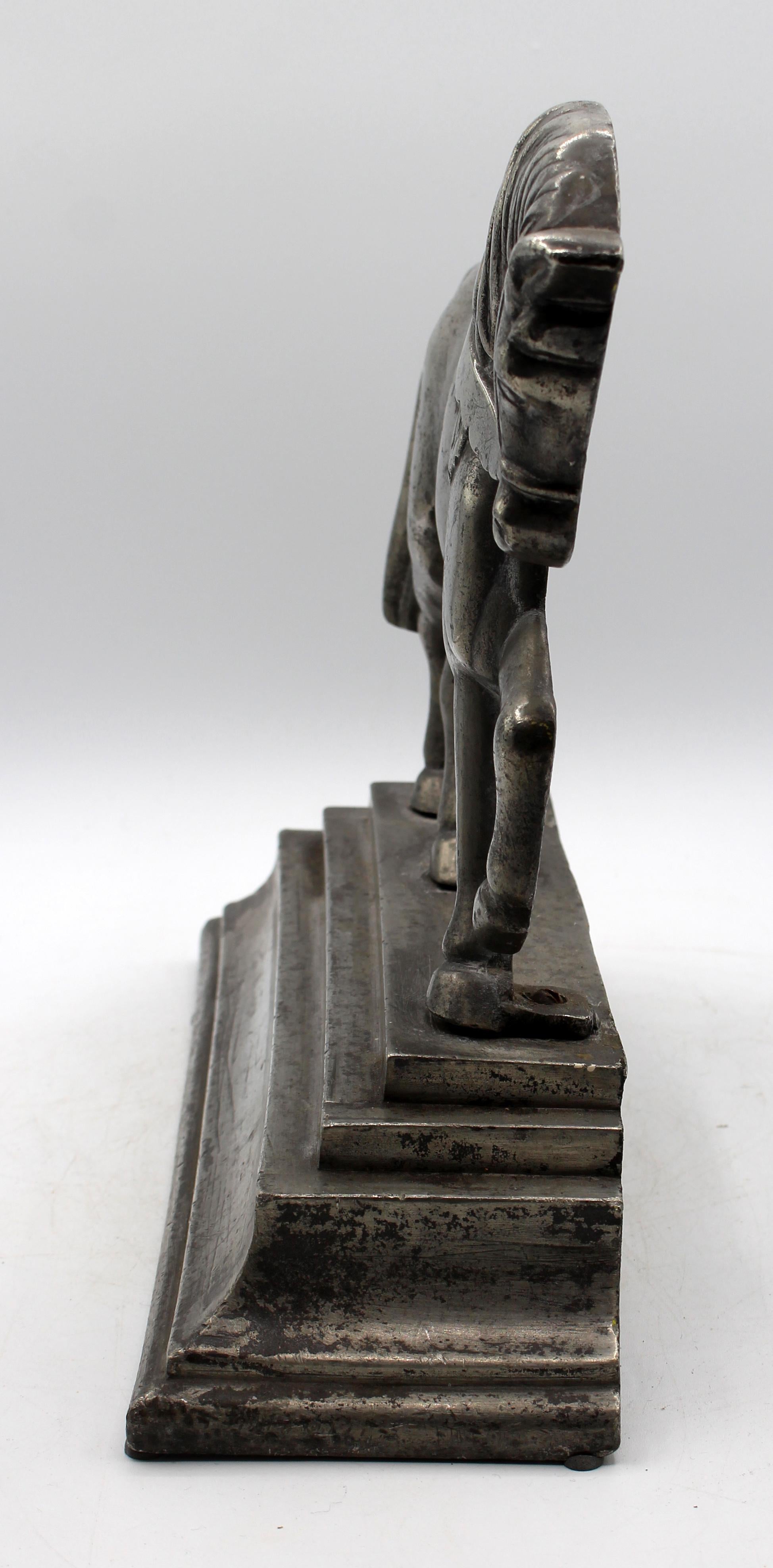 Acciaio C. 1870 Pair of English Polished Steel Horse Doorstops in vendita