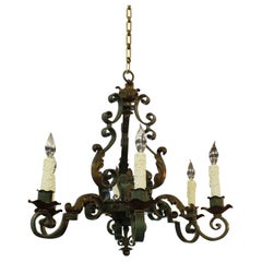 c. 1870 Scrolled Verdigris Iron 6-Light Chandelier