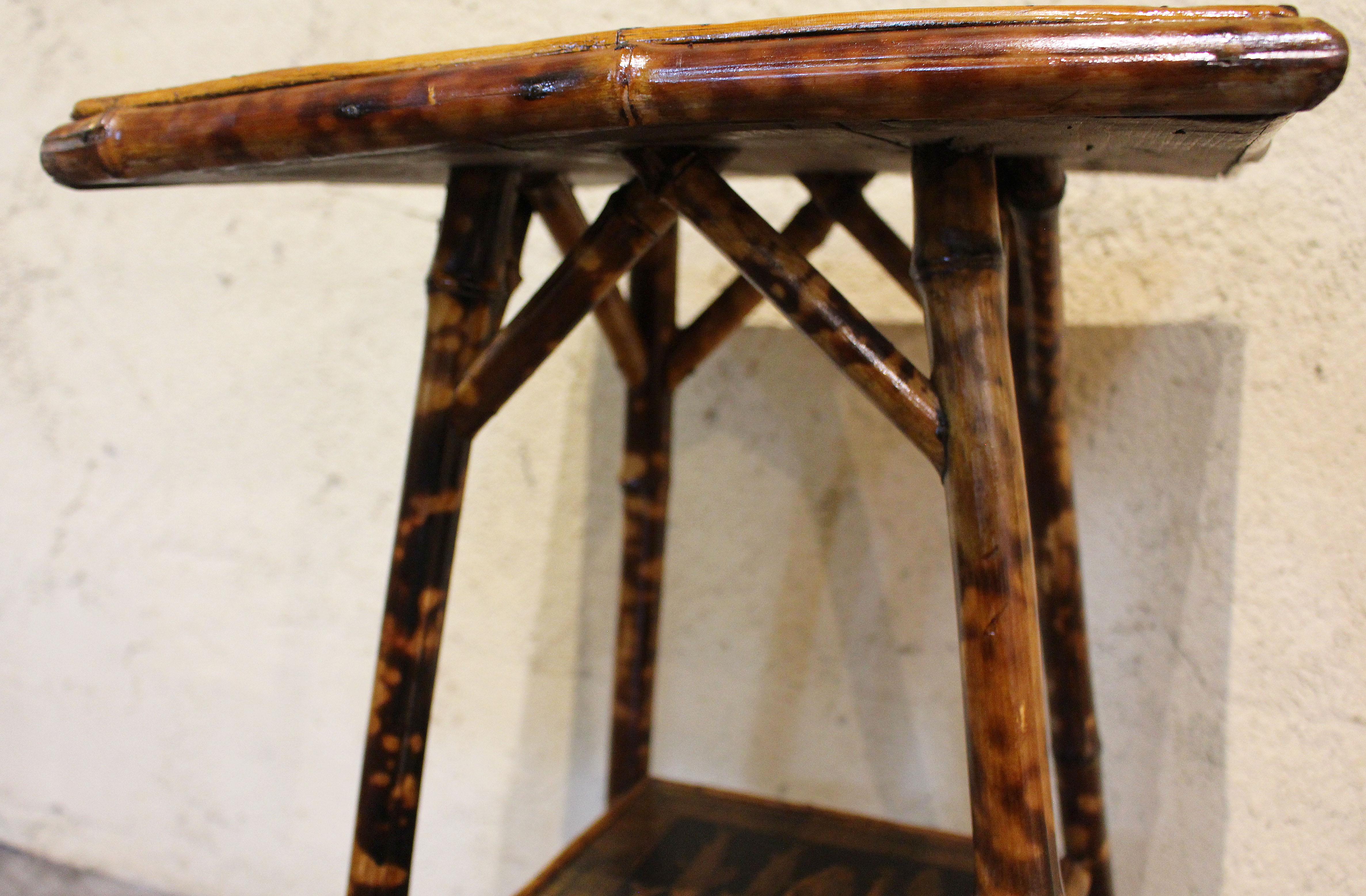 Late 19th Century C. 1880 2- Tier Decoupage Bamboo Table With Fish Detail For Sale