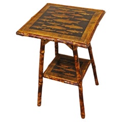 C. 1880 2- Tier Decoupage Bamboo Table With Fish Detail