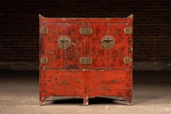 c. 1880 Chinese Red Lacquer Cabinet with Hidden Compartment