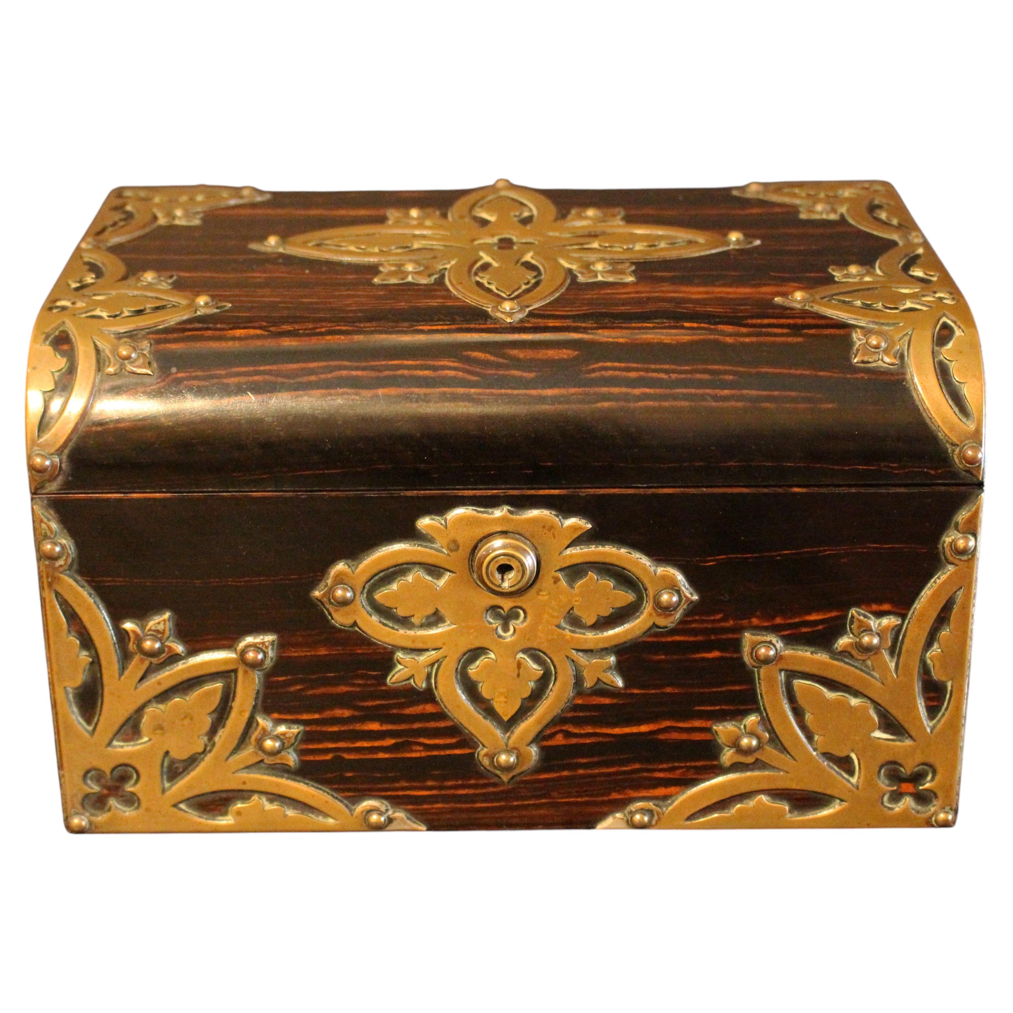 c. 1880 English Coromandel Brass Mounted Jewelry Box