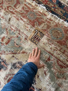 C. 1880 Worn Persian Serapi Hand-knotted Wool Rug 10.3 x 12.2