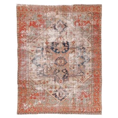 C. 1880 Worn Persian Serapi Hand-knotted Wool Rug 10.3 x 12.2
