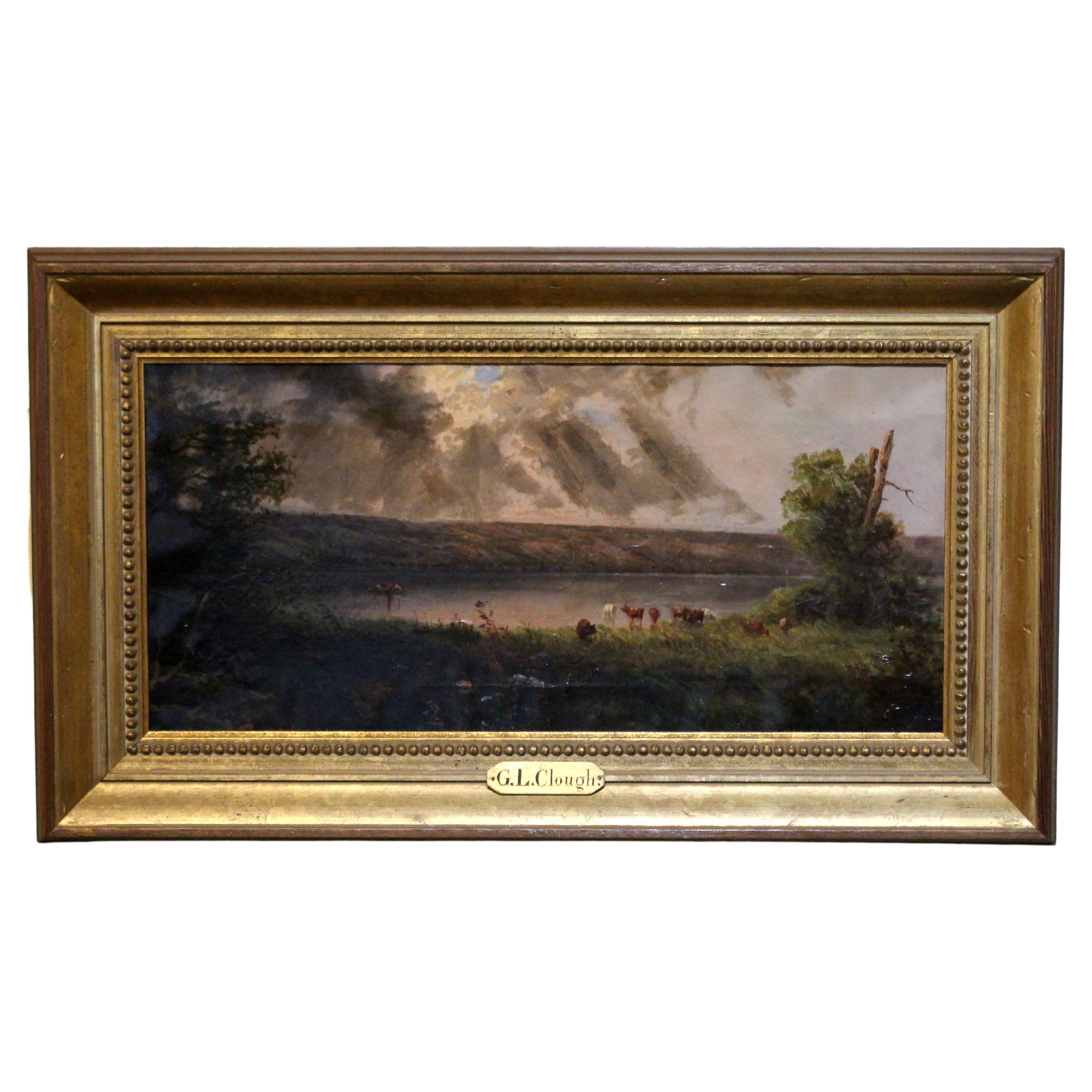 c. Dipinto su tela del 1880 con scena di lago di George Lafayette Clough