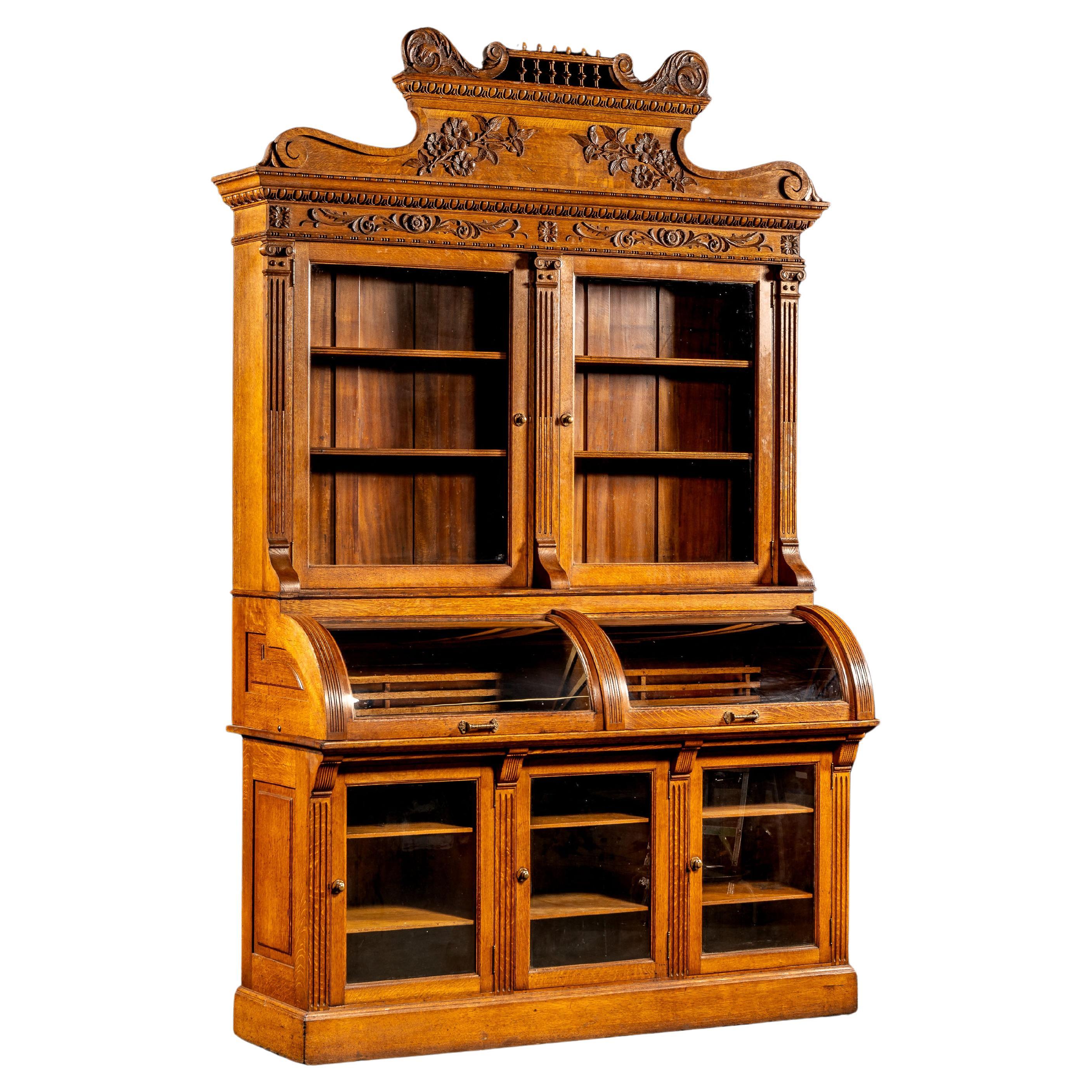 c. 1885 High Victorian Oak Jewelry Store Display Cabinet im Angebot