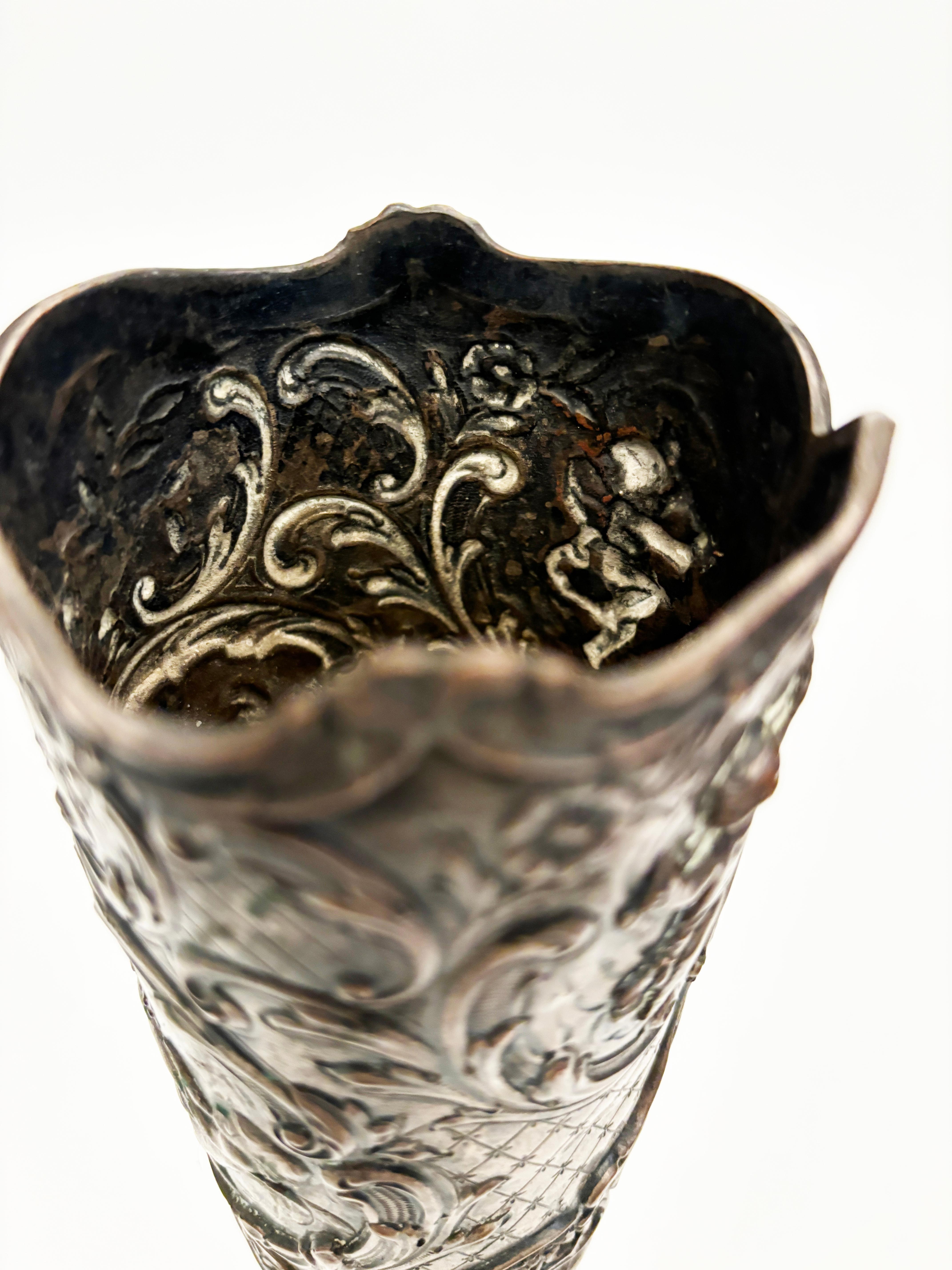 c. 1886-1900 Silver Plated Trumpet Vase with Repousse by Webster & Son, New York 3