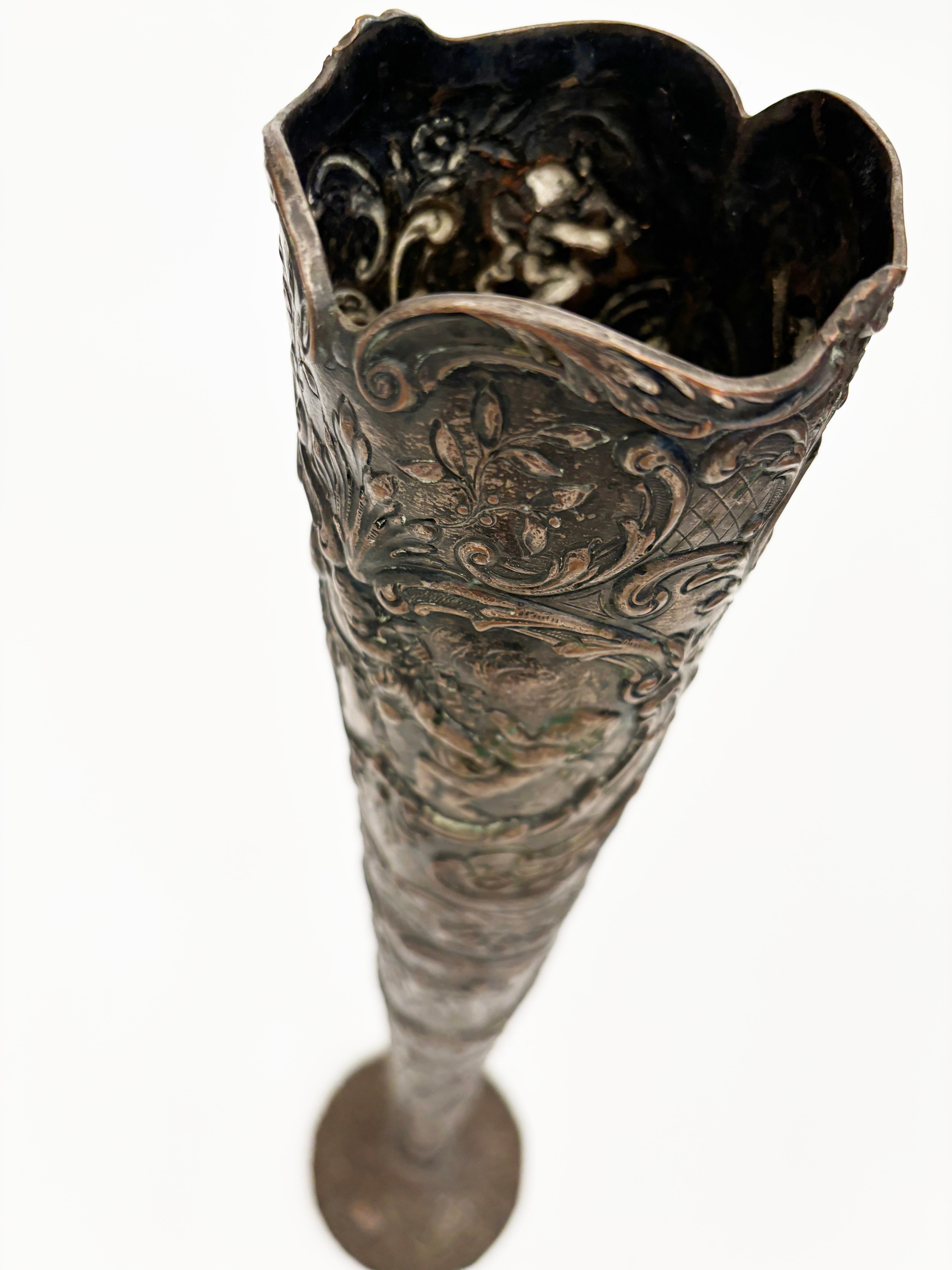c. 1886-1900 Silver Plated Trumpet Vase with Repousse by Webster & Son, New York 8