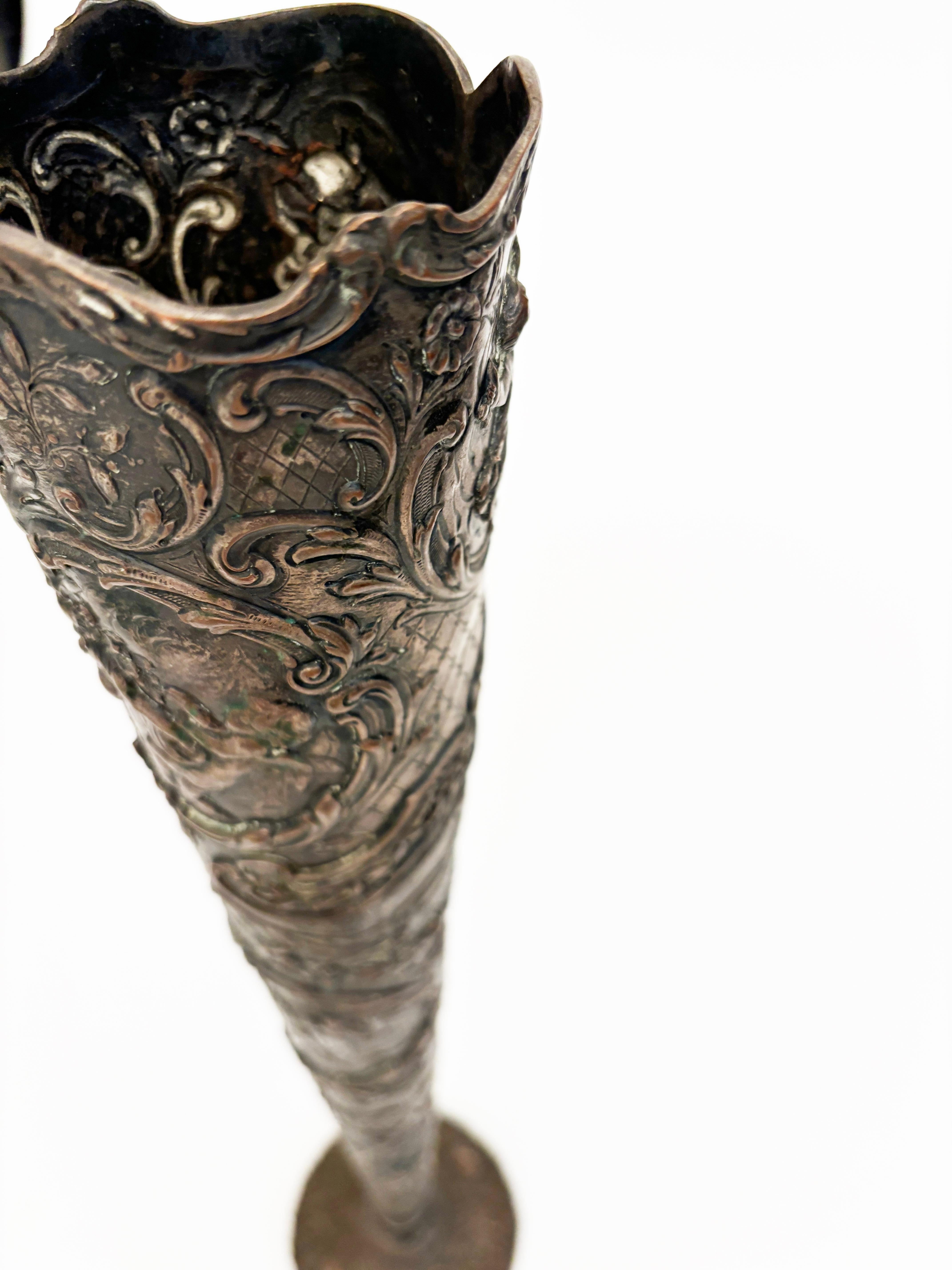 c. 1886-1900 Silver Plated Trumpet Vase with Repousse by Webster & Son, New York 9