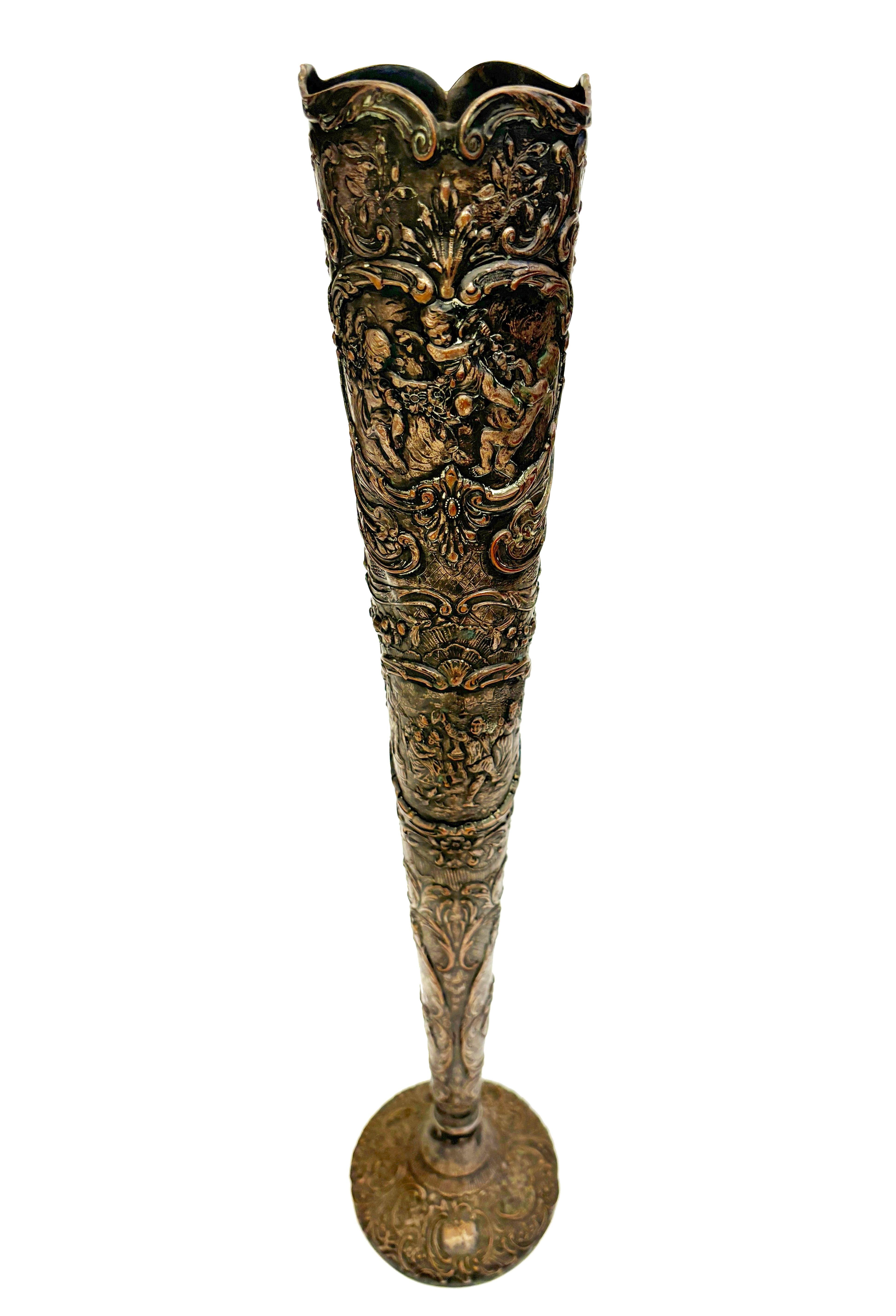 c. 1886-1900 Silver Plated Trumpet Vase with Repousse by Webster & Son, New York 11