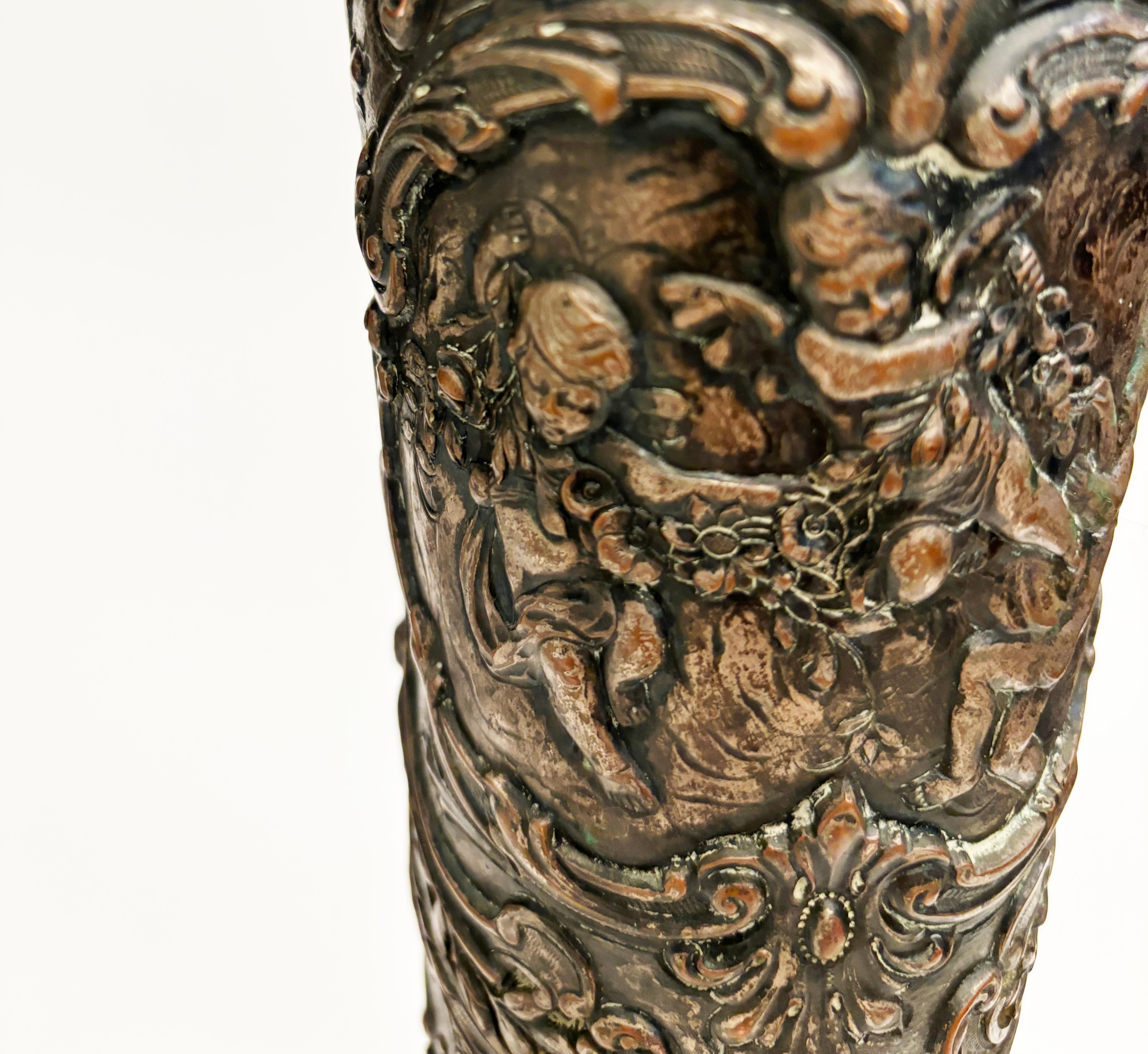 c. 1886-1900 Silver Plated Trumpet Vase with Repousse by Webster & Son, New York 12