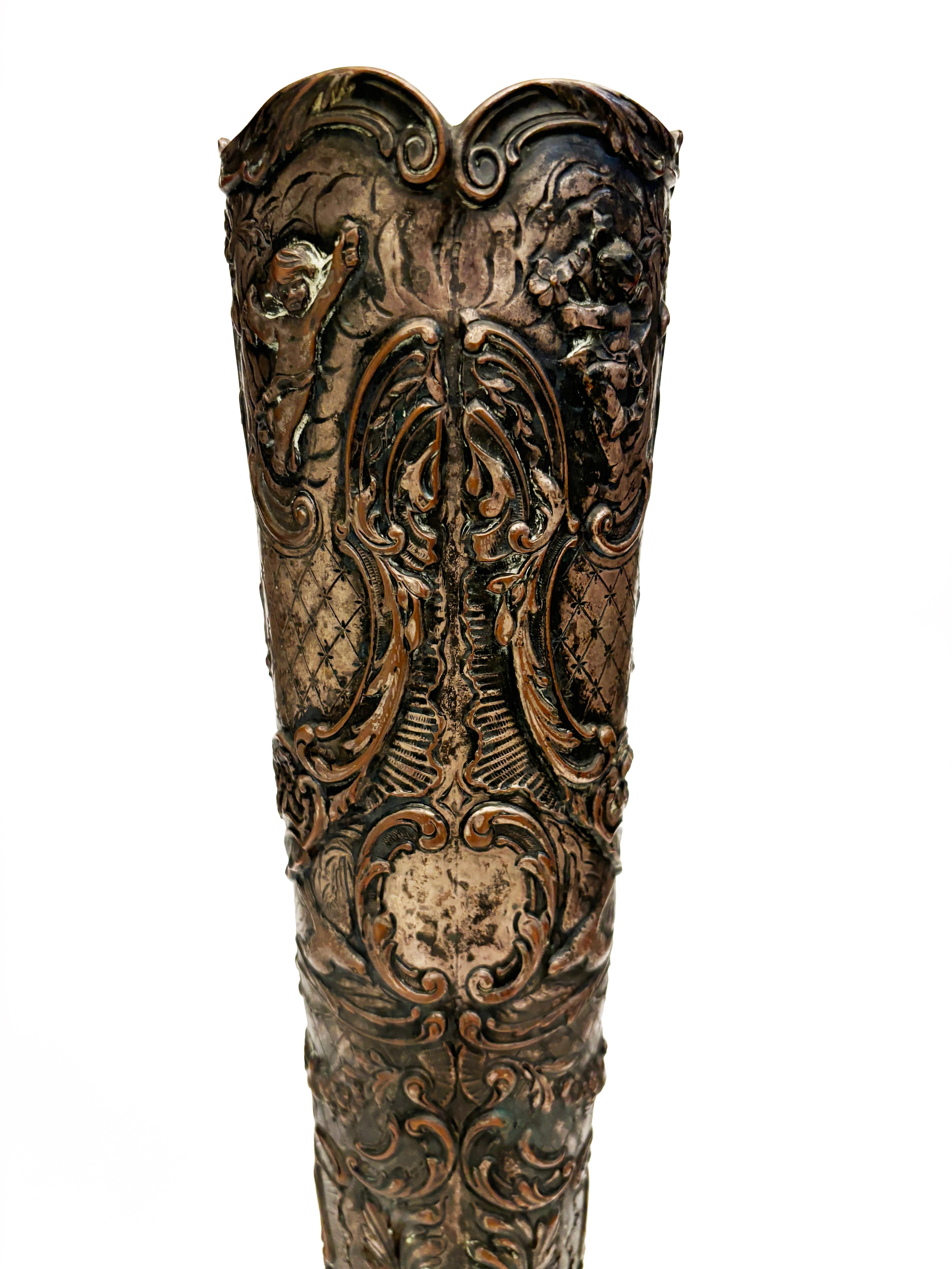 c. 1886-1900 Silver Plated Trumpet Vase with Repousse by Webster & Son, New York 13