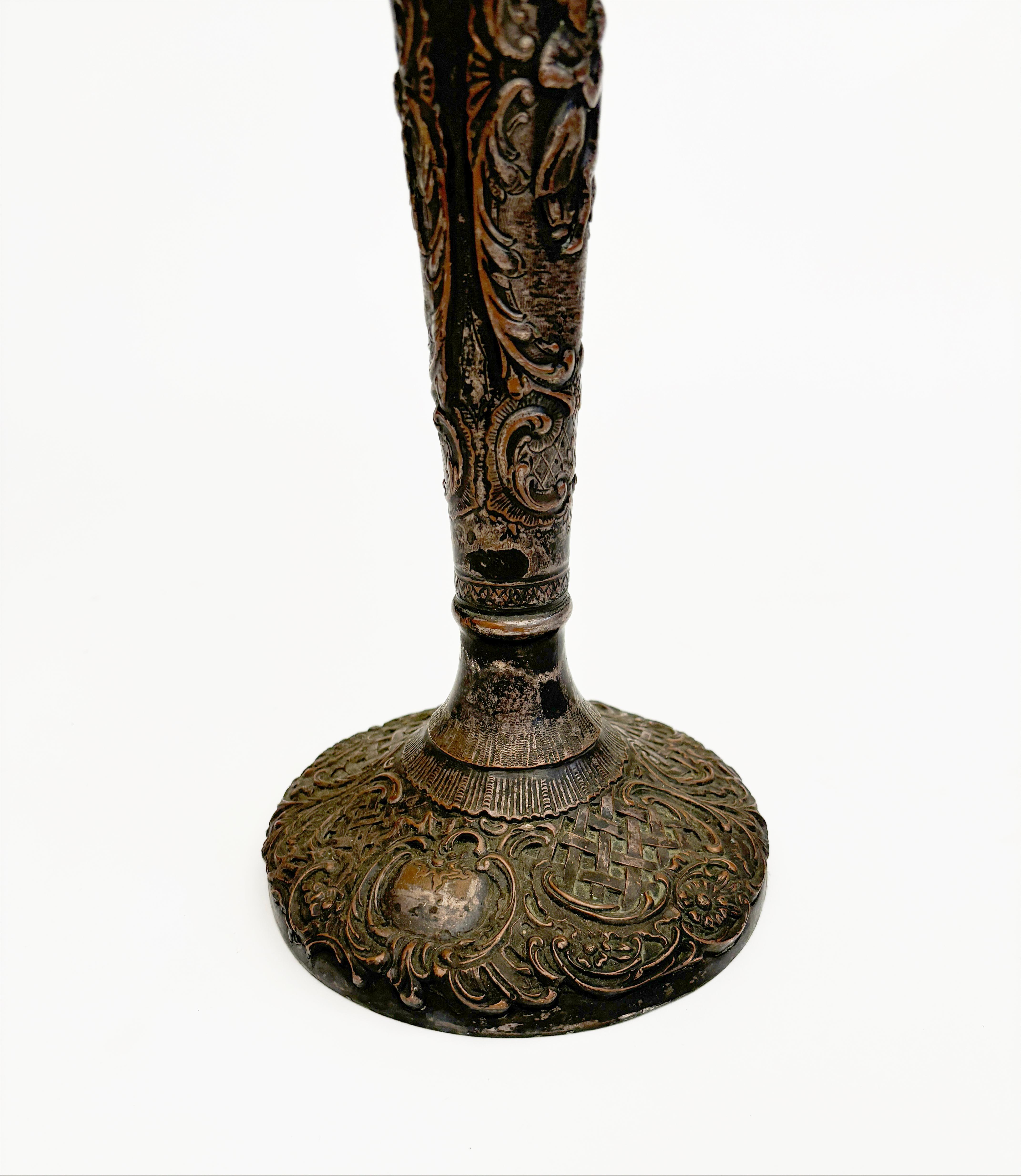 American c. 1886-1900 Silver Plated Trumpet Vase with Repousse by Webster & Son, New York