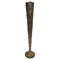 c. 1886-1900 Silver Plated Trumpet Vase with Repousse by Webster & Son, New York
