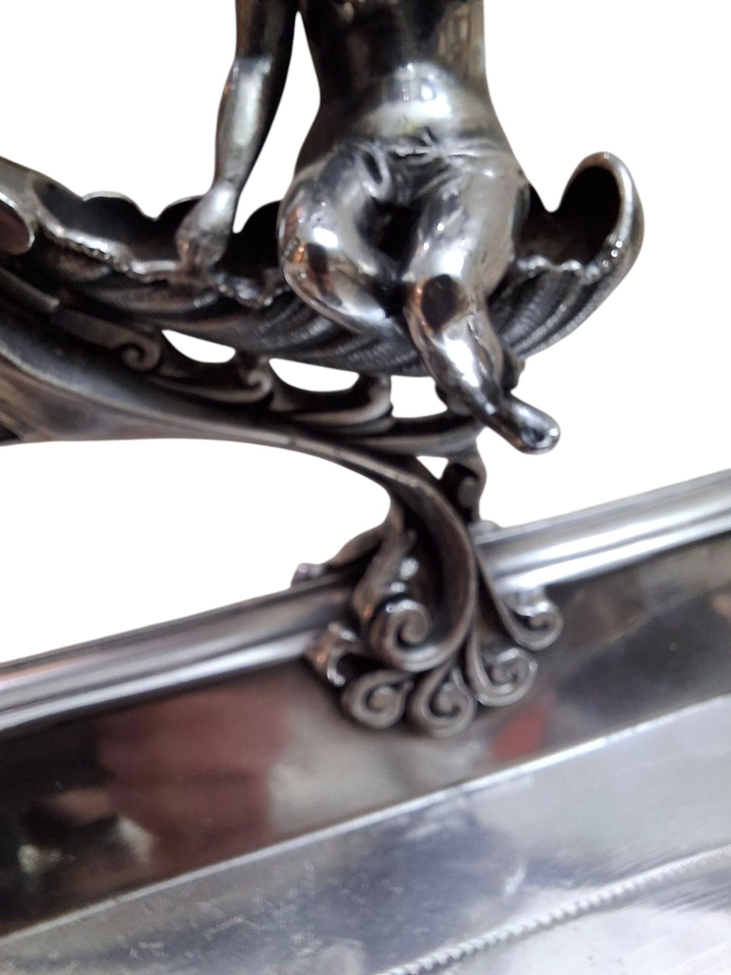 C. 1890 Middletown Silverplate Serving Tray w/ Figural Handles For Sale 4