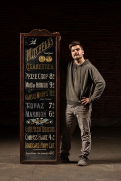 c. 1890 Reverse On Glass Gold Leaf Painted Mitchell's Cigarettes Sign