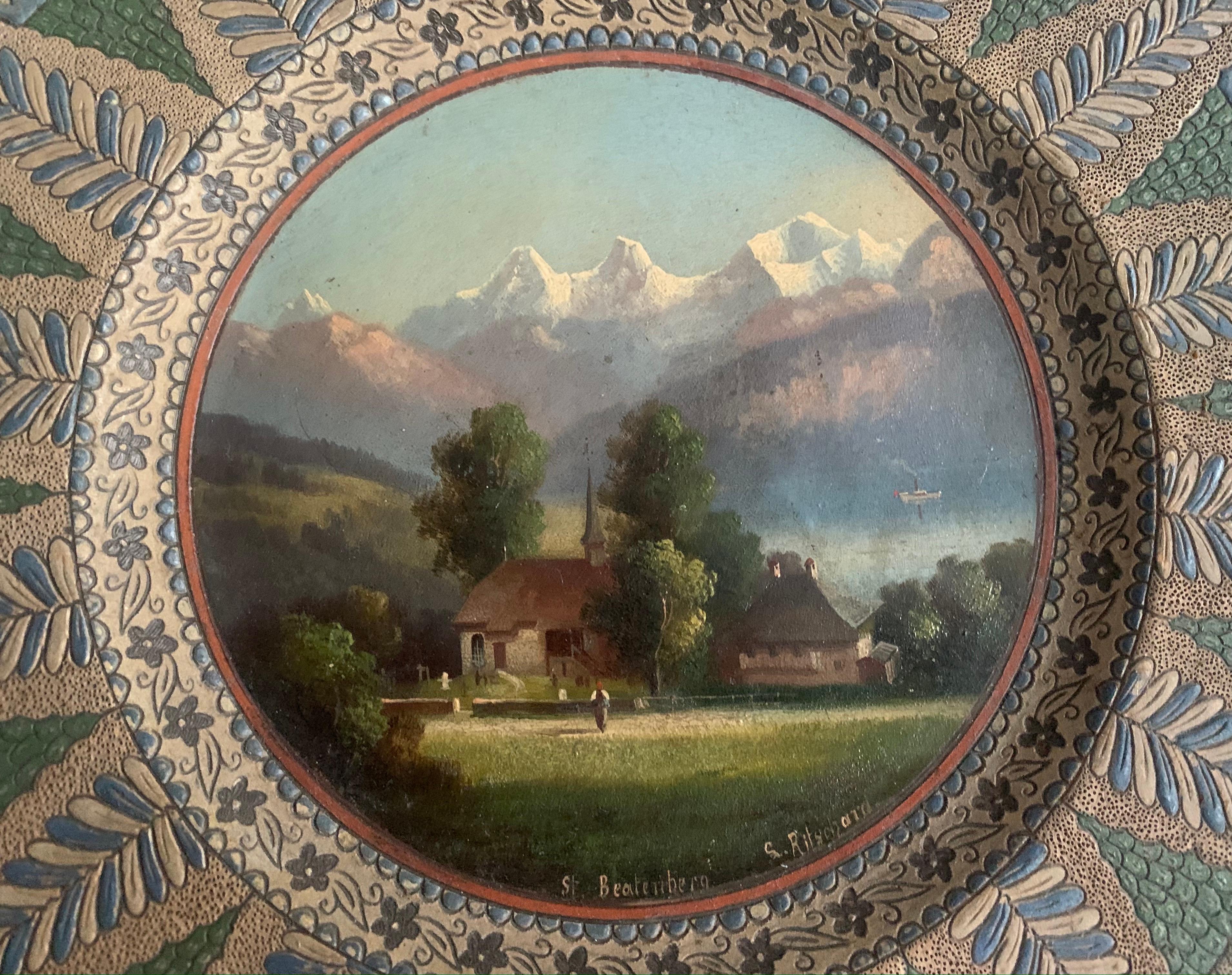 Folk Art C. 1890 Thoune Swiss Plate by Louis Ritschard St.Beatenburg