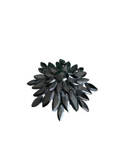 c. 1890 Victorian French Jet Black Glass Layered Dahlia Flower Brooch