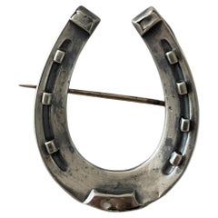 c. 1890s Antique Victorian 'Good Luck' Horseshoe Brooch in Standard Silver