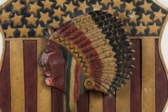 Folk Art Carved Native American Patriotic 41 Star American Flag Shield