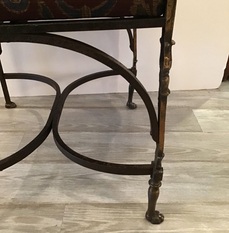 Handmade Wrought Iron and Burnished Brass Throne Chair with Armorial