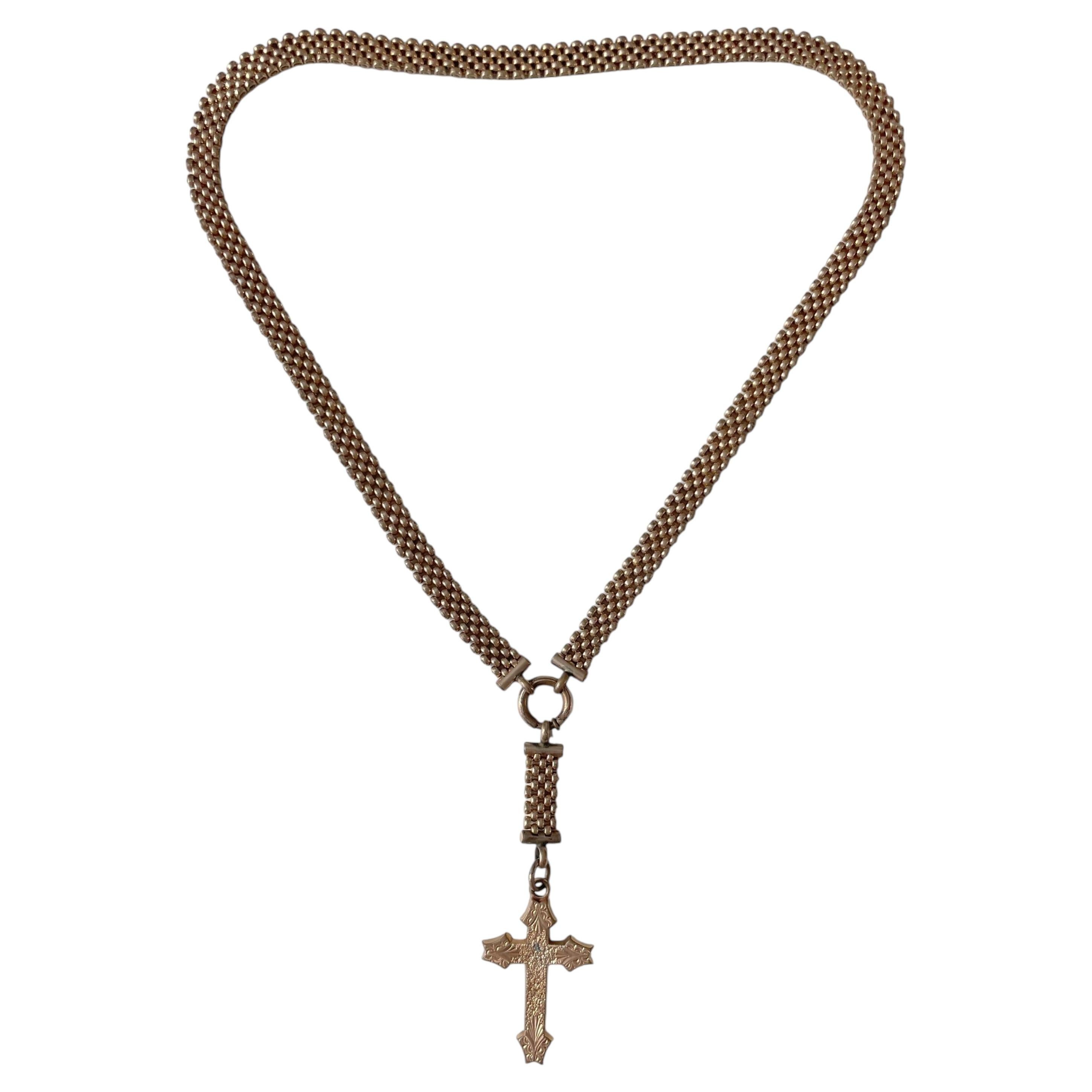c. 1890s Victorian Gold-Filled Book Chain Necklace with Detachable Cross