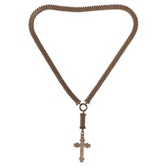 c. 1890s Victorian Gold-Filled Book Chain Necklace with Detachable Cross