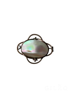 c. 1890s Victorian Mother of Pearl Openwork Loop Brooch Pin in Rose Gold Tone