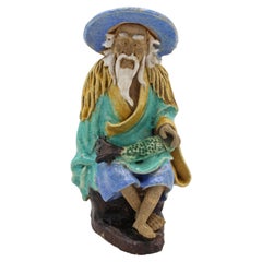 c. 1891-1911 Chinese Fisherman Mud Man Pottery Figurine