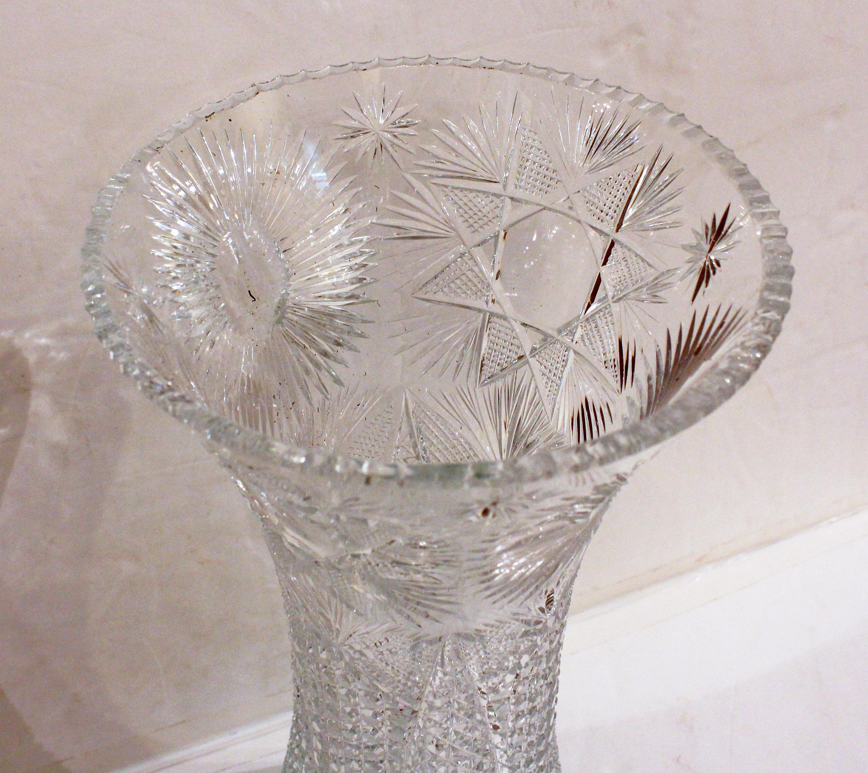 c. 1895 Hand Blown & Cut Glass Vase In Good Condition In Chapel Hill, NC
