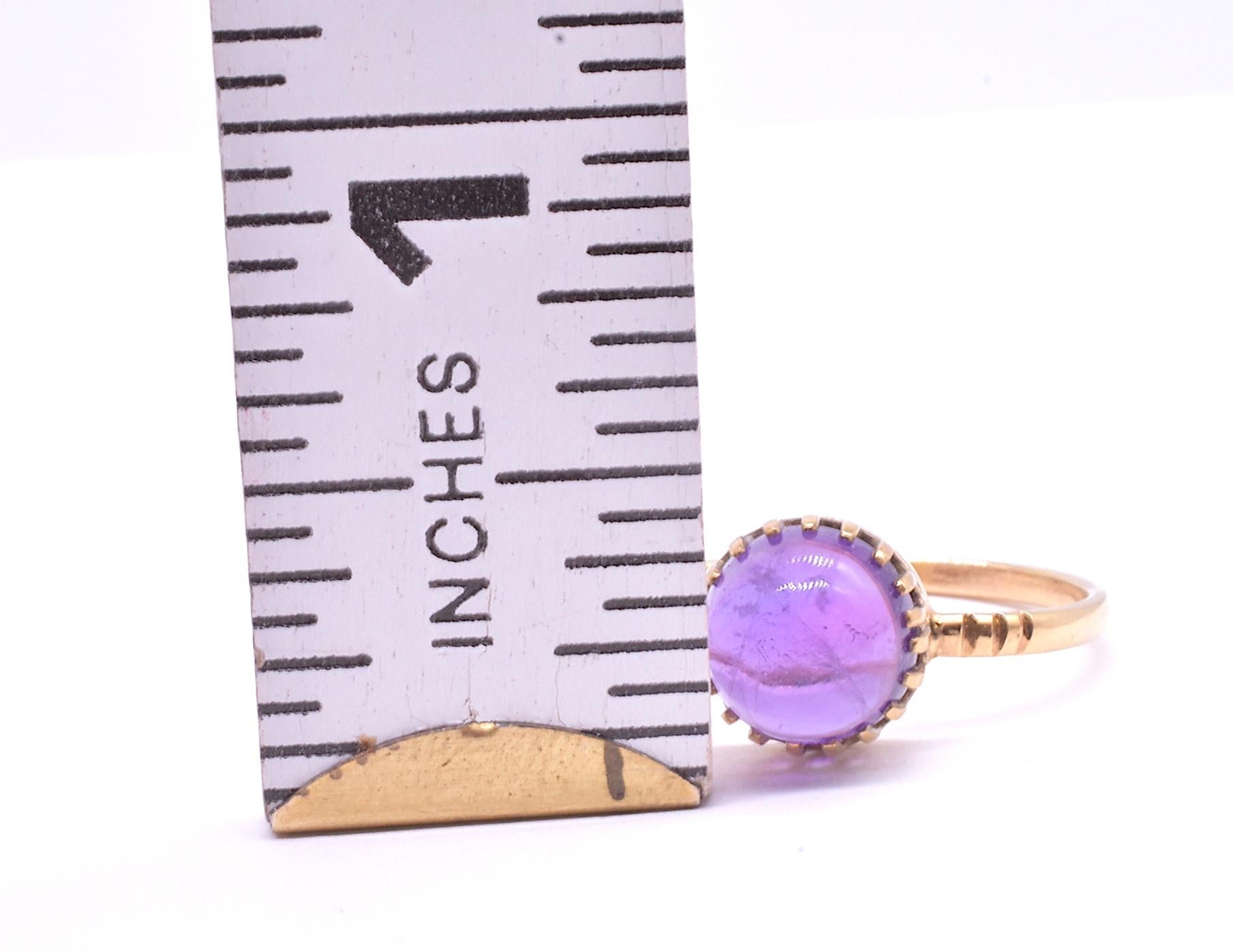 C. 1900 15K Cabochon Amethyst Single Stone Ring For Sale 2