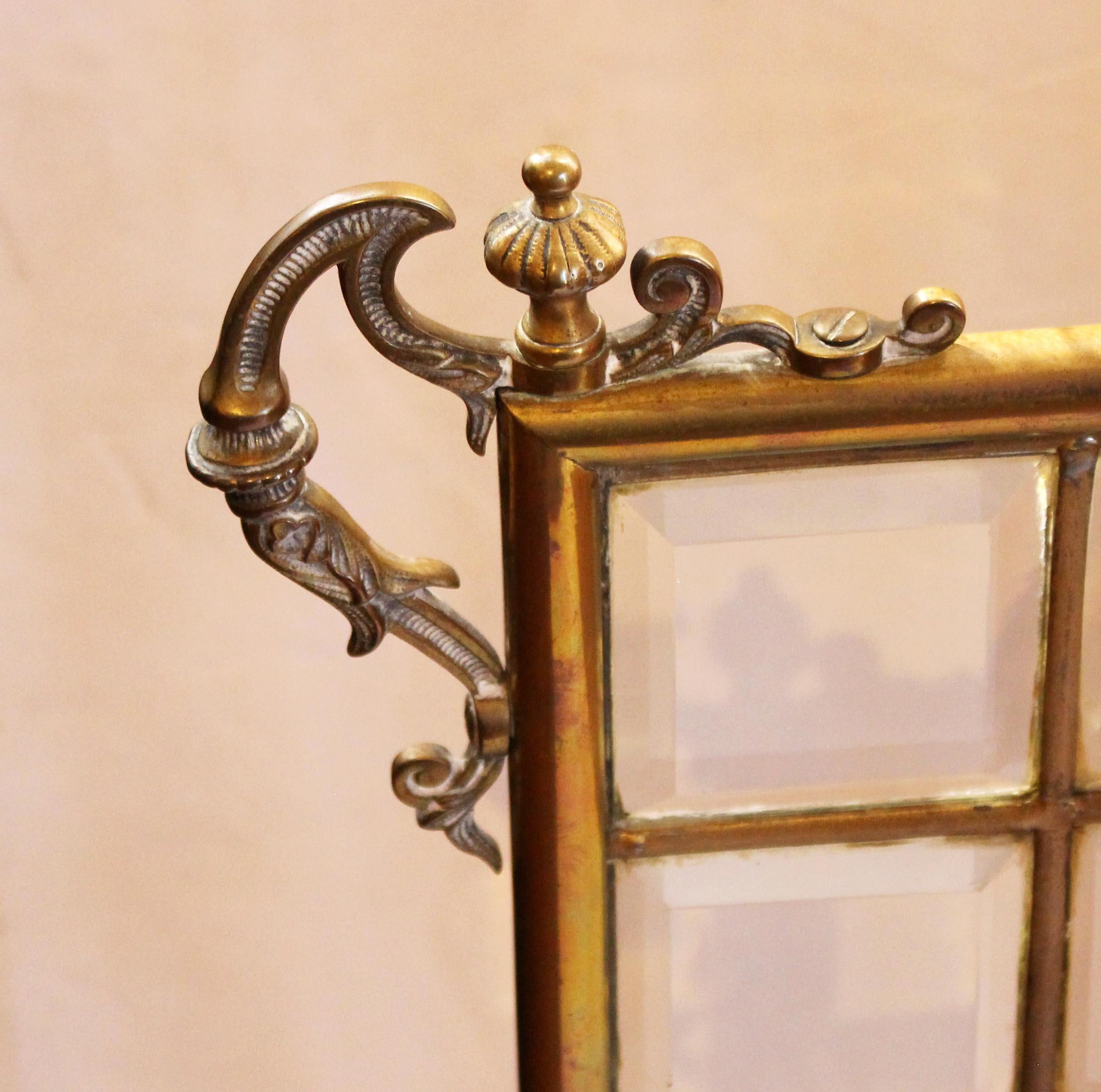 20th Century c. 1900 Beveled Glass & Brass Fireplace Screen For Sale