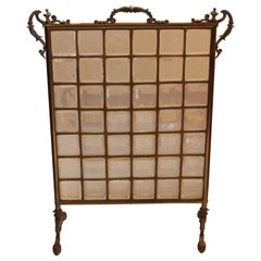 Antique c. 1900 Beveled Glass 
Brass Fireplace Screen