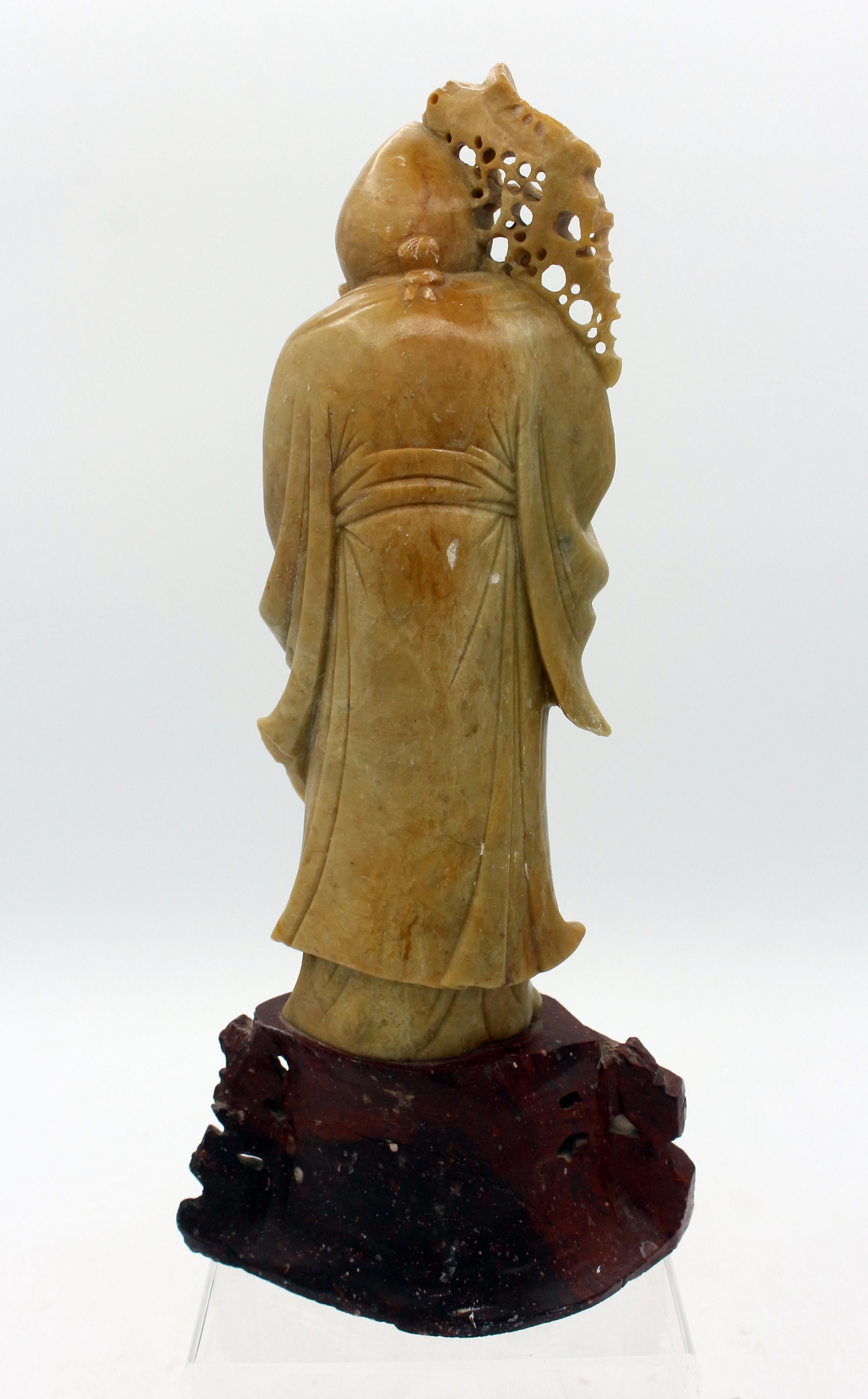 Esportazione cinese c. 1900 Figura in pietra ollare cinese di Shouxing, dio della longevità in vendita