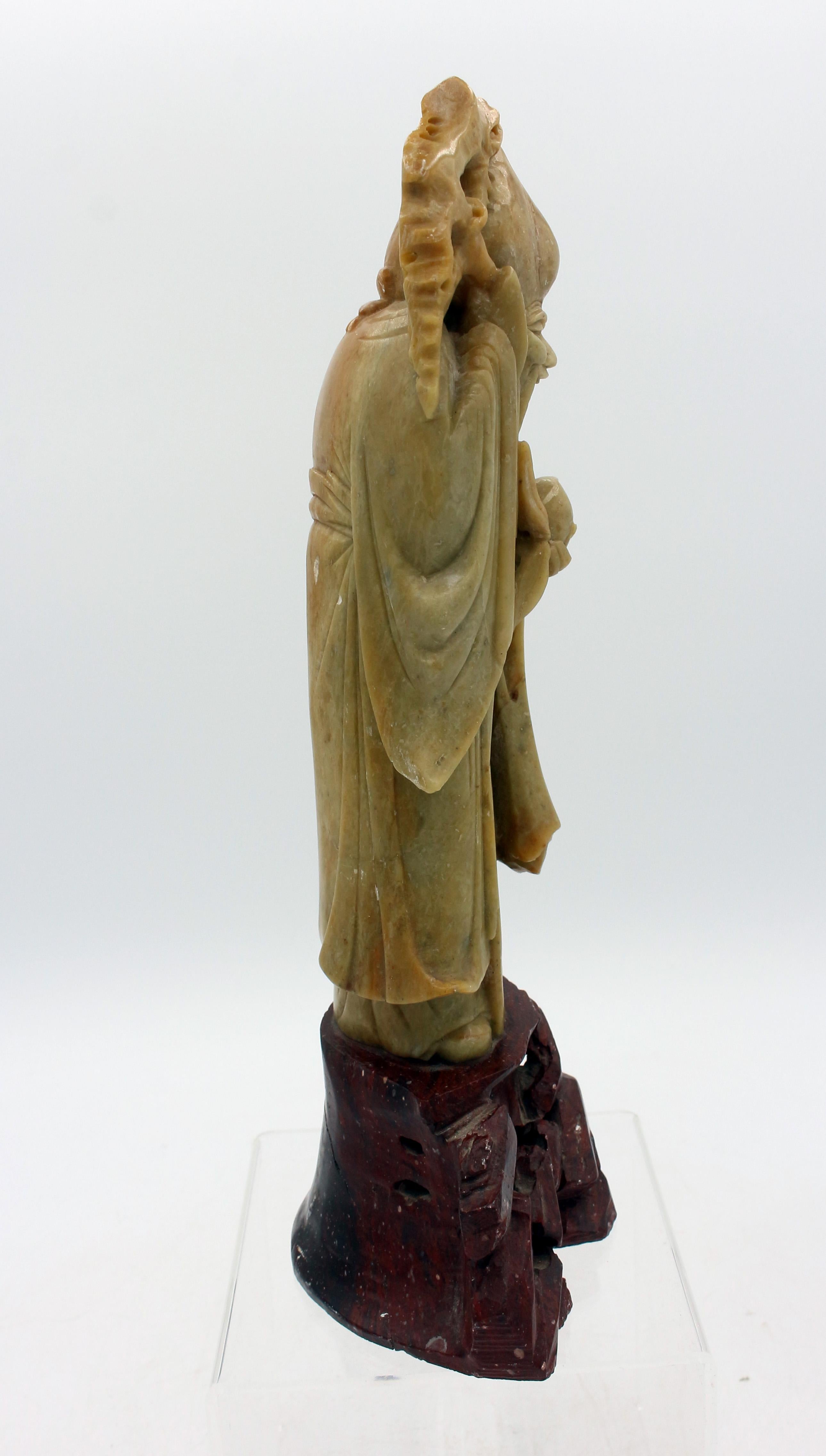 Cinese c. 1900 Figura in pietra ollare cinese di Shouxing, dio della longevità in vendita