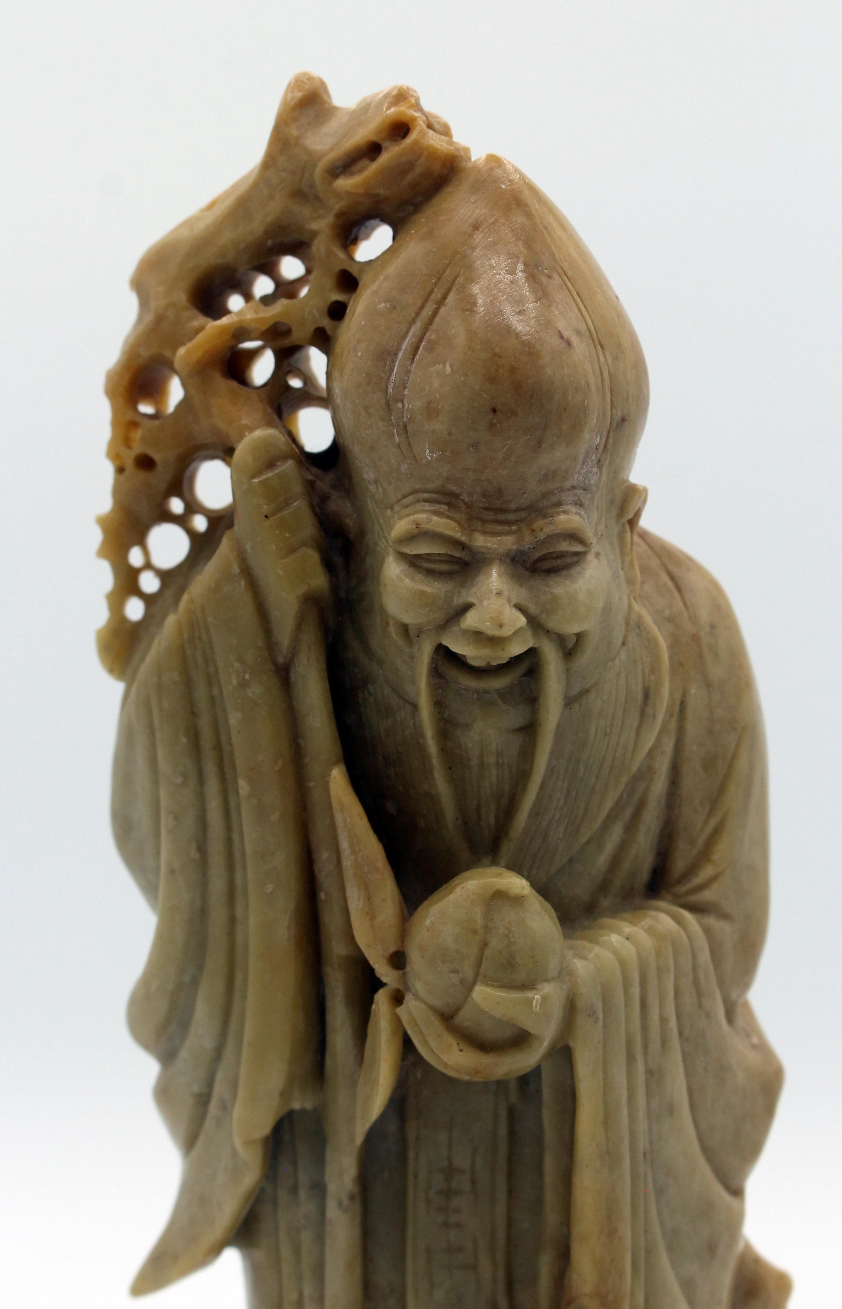 c. 1900 Figura in pietra ollare cinese di Shouxing, dio della longevità In condizioni buone in vendita a Chapel Hill, NC