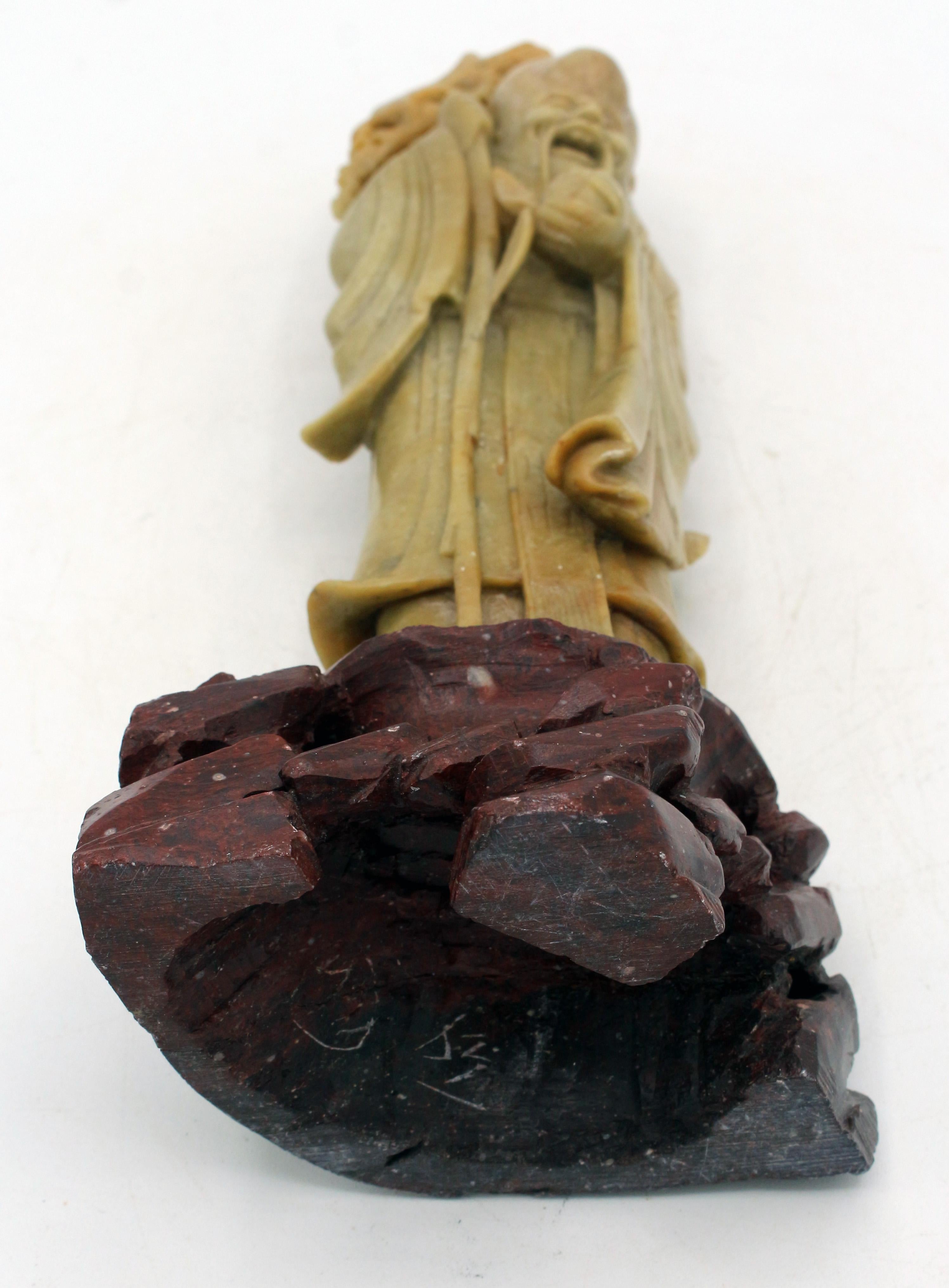 Saponaria c. 1900 Figura in pietra ollare cinese di Shouxing, dio della longevità in vendita