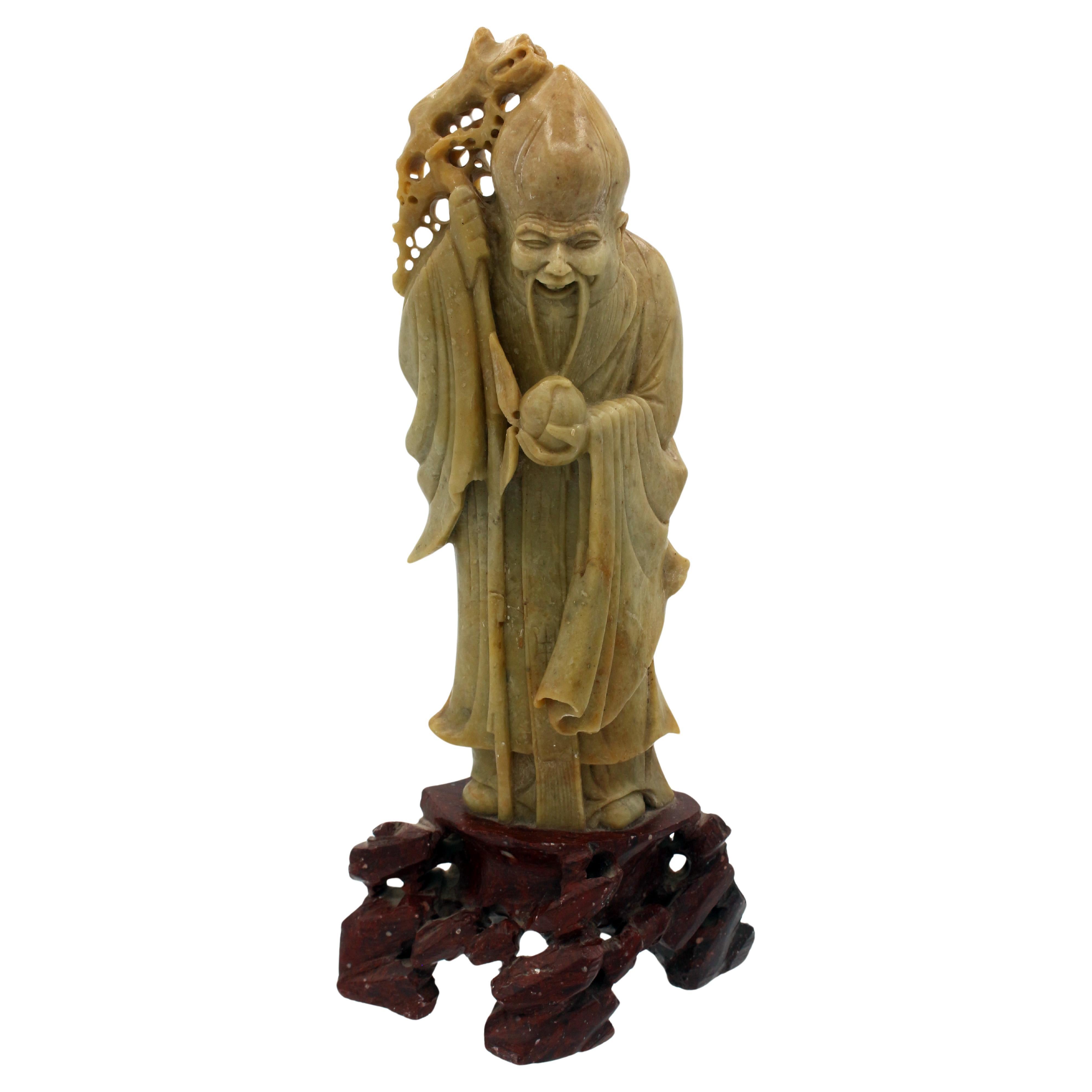 c. 1900 Chinese Soapstone Figure of Shouxing, God of Longevity