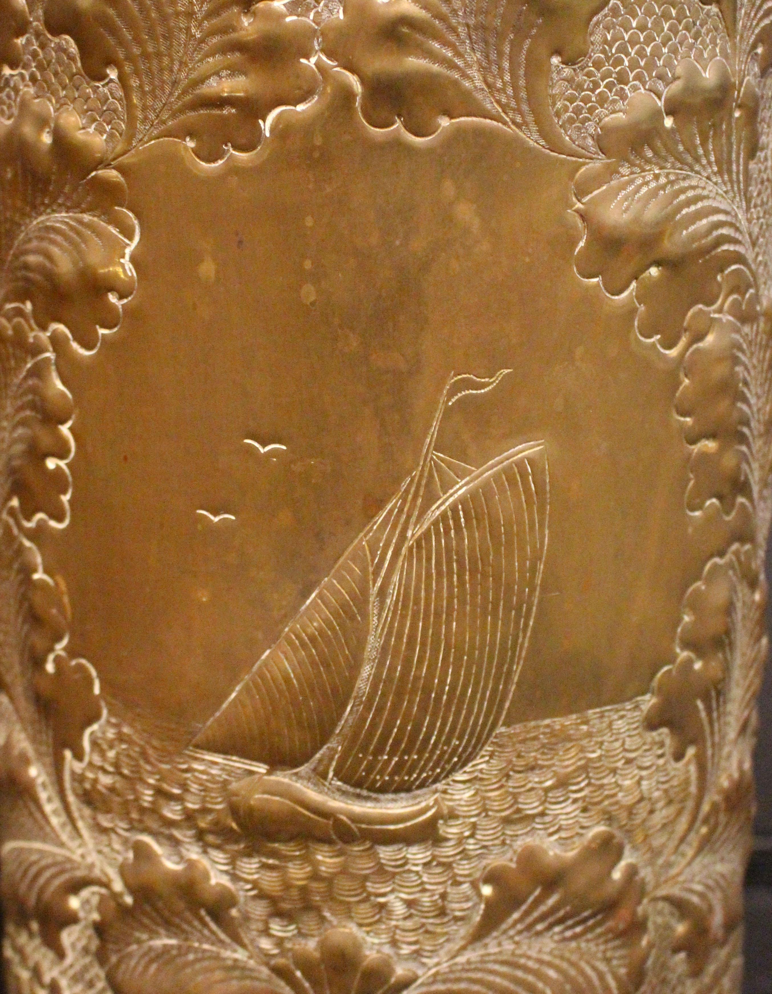 Aesthetic Movement C. 1900 Dutch Brass Repousse Stick or Umbrella Stand For Sale