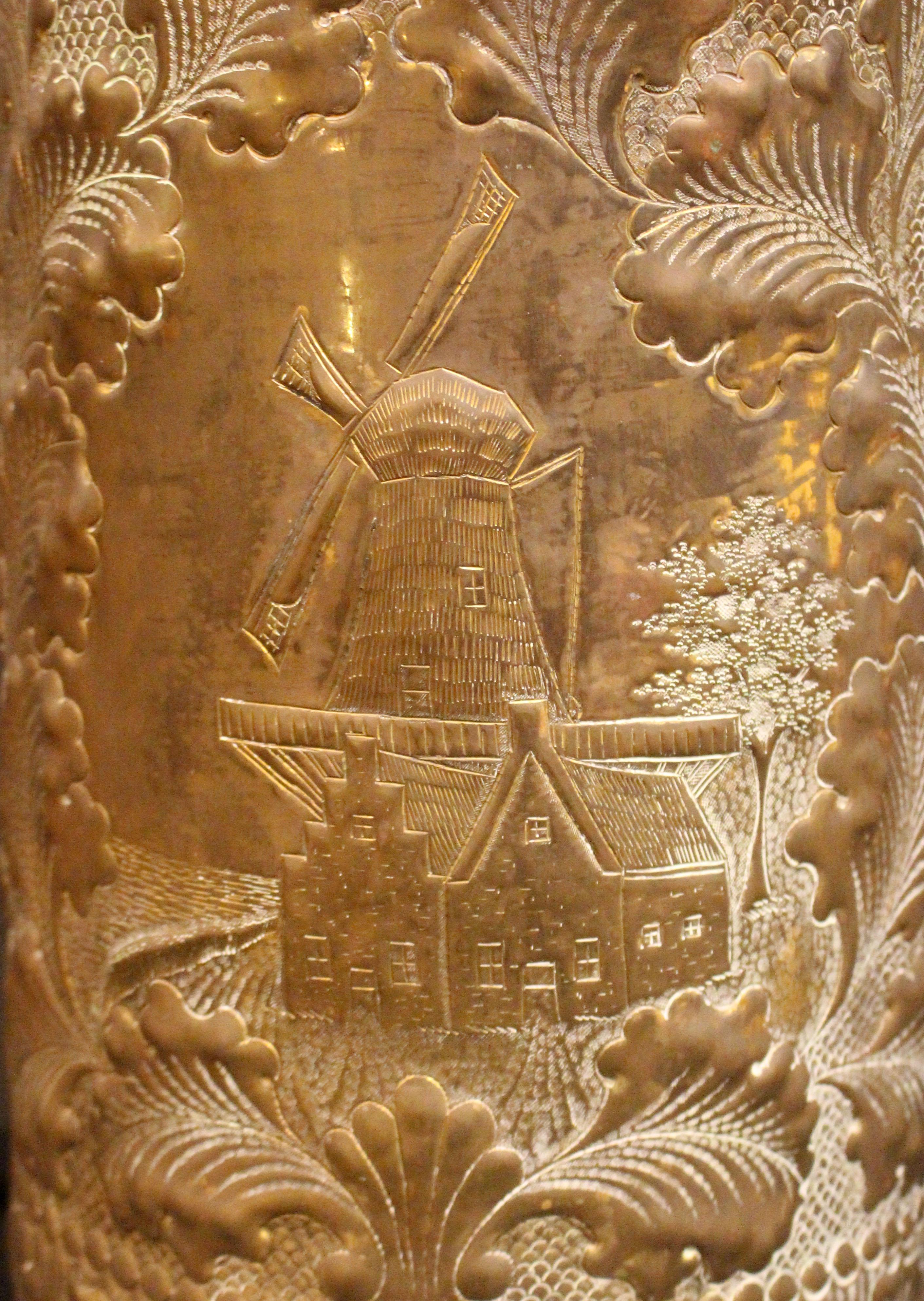C. 1900 Dutch Brass Repousse Stick or Umbrella Stand In Good Condition For Sale In Chapel Hill, NC