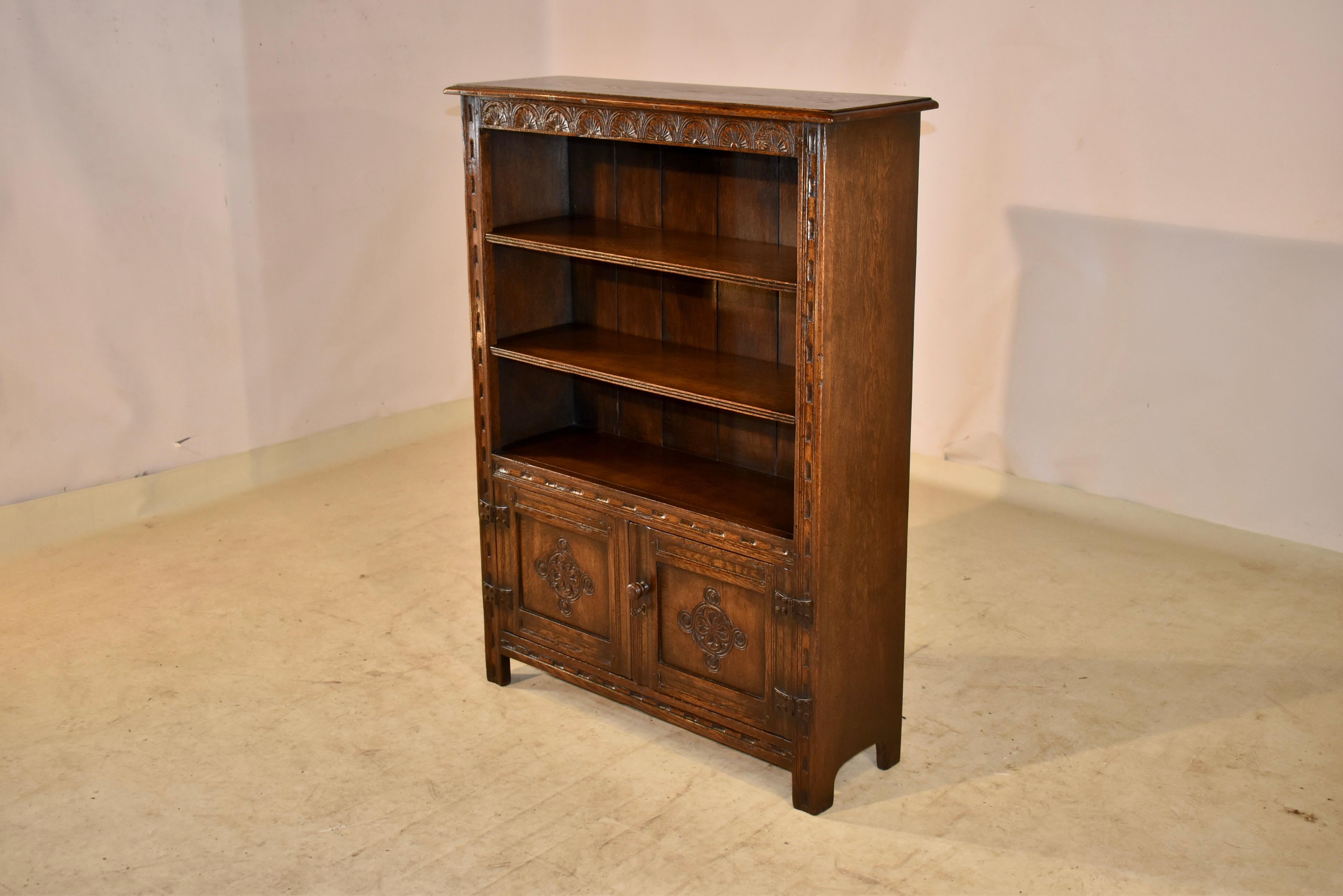 Hand-Carved C. 1900 English Oak Bookcase For Sale