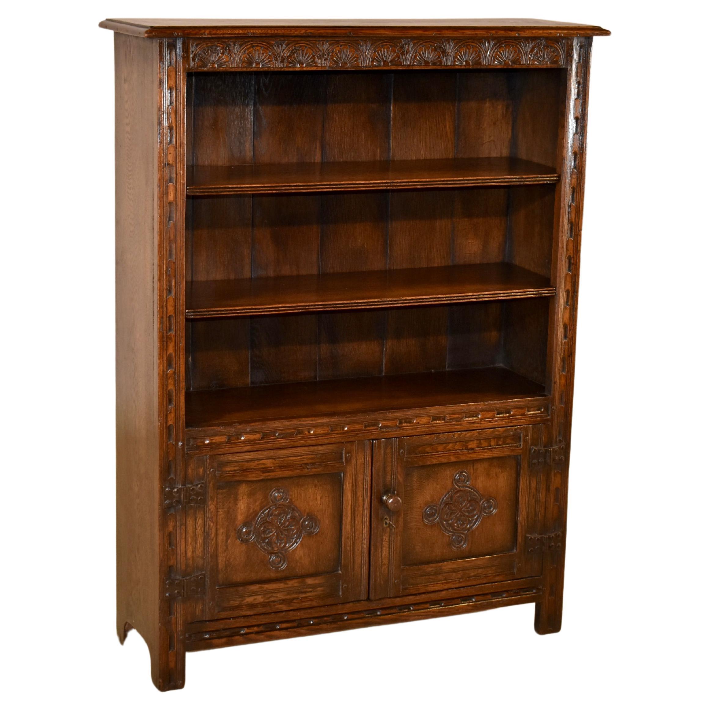 C. 1900 English Oak Bookcase For Sale