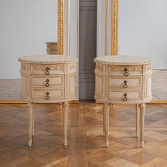 C 1900 French Antique Pair Of Painted Oval Bedside Tables In Louis XVI Style