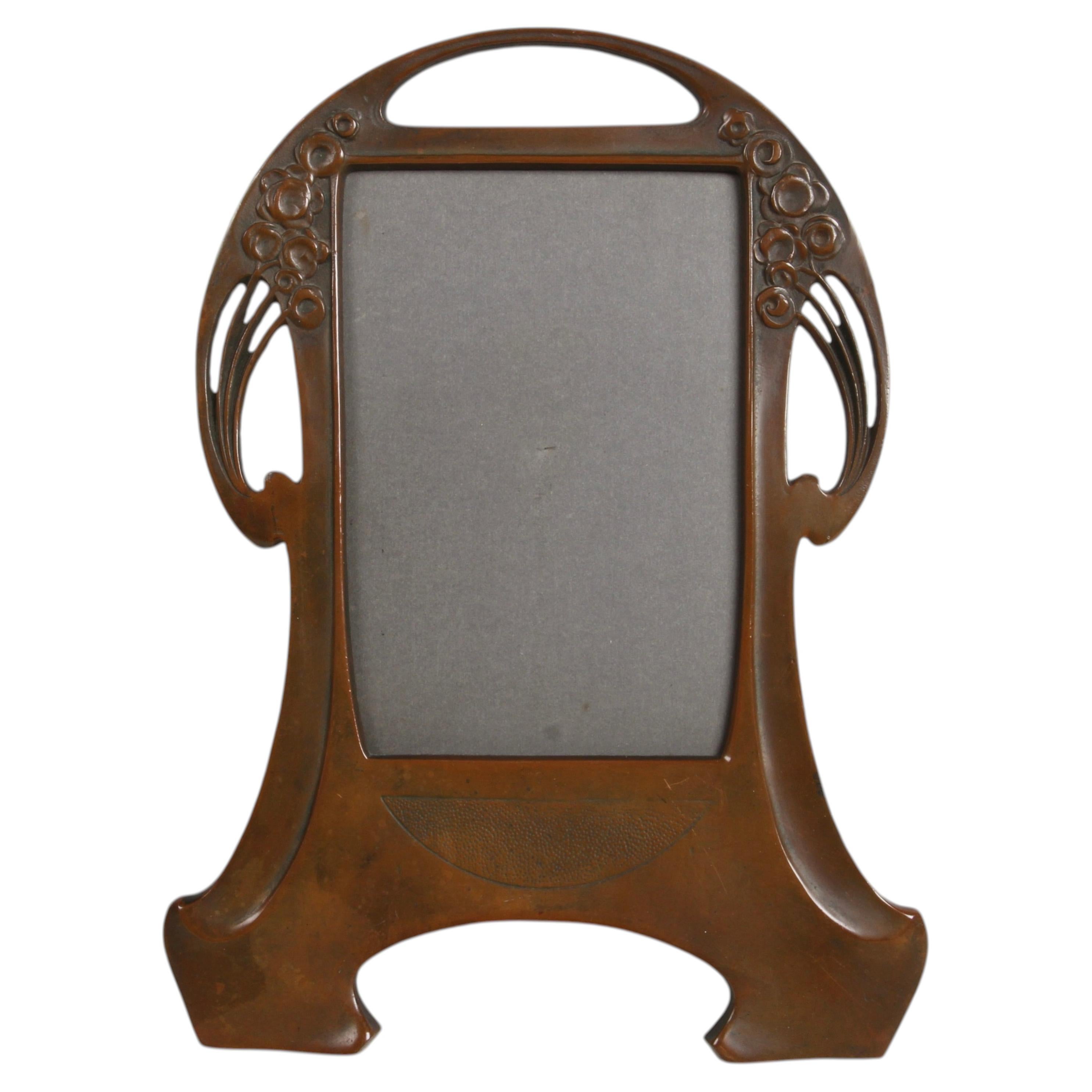 C. 1900 French Art Nouveau Floral Motif Copper Photo / Picture Frame