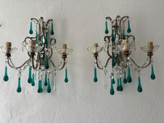 c 1900 Französisch Perlen extrem selten Sea foam Grün Murano Tropfen Spiegel Sconces