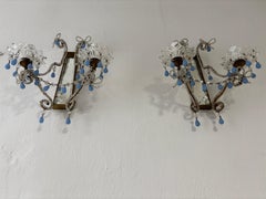 c 1900 French Beaded Rare Lavender Murano Drops Mirrors Sconces One of Kind