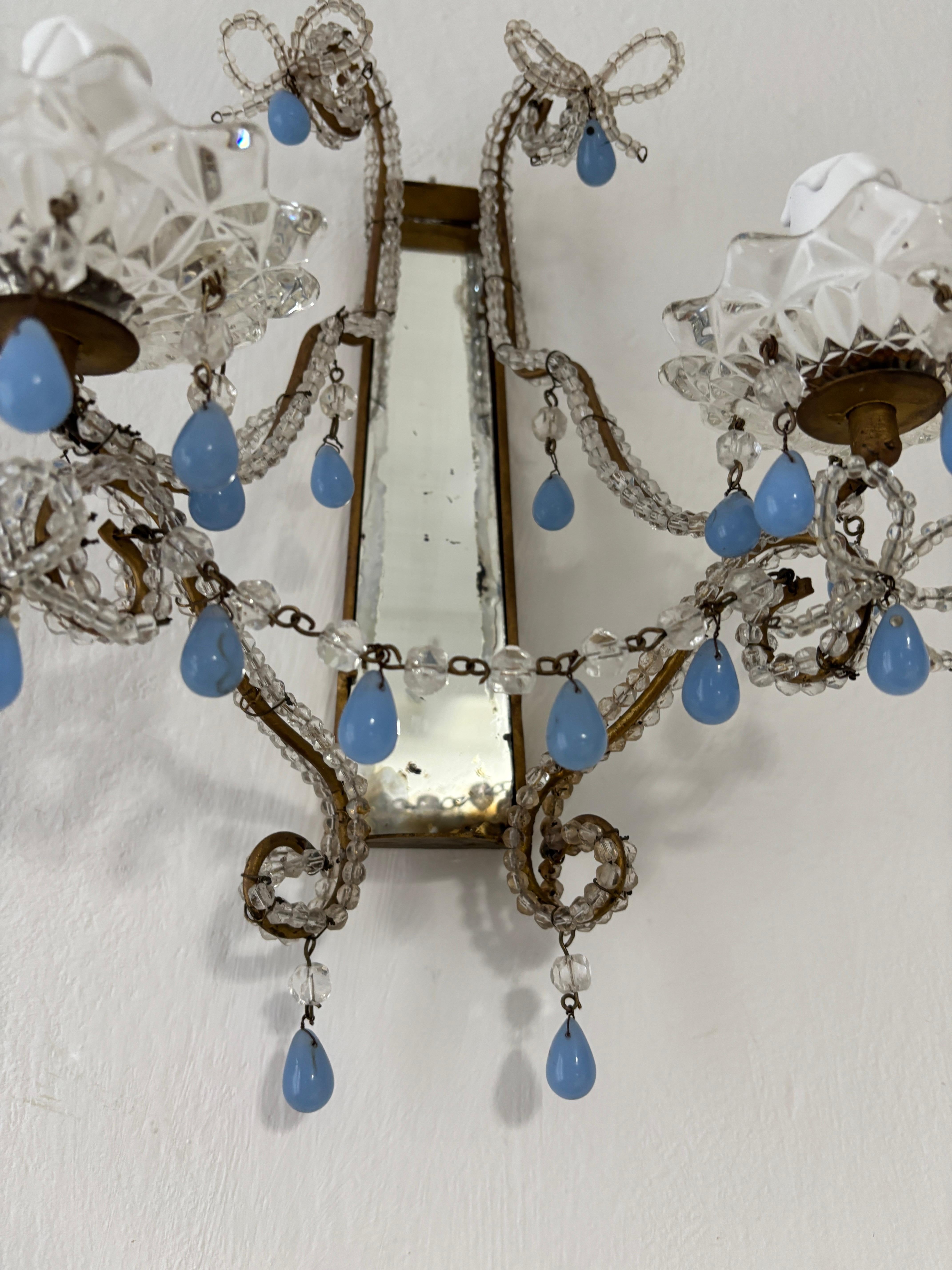 Cristallo c 1900 francese con perline, raro specchio a gocce di Murano, unico nel suo genere in vendita