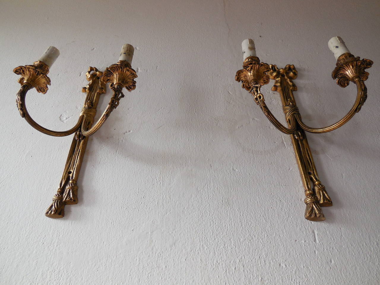 French Cast Bronze Bows & Tassels Sconces, circa 1900 For Sale 4